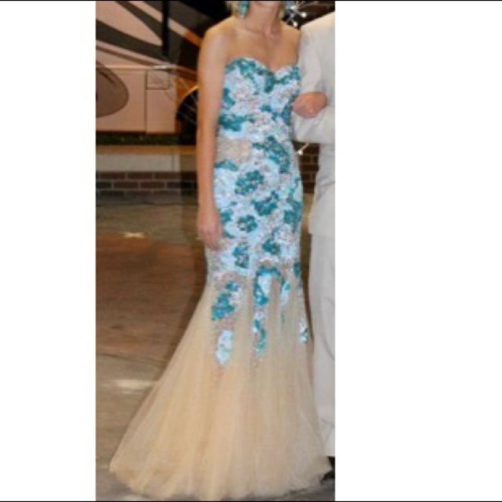 Jovani turquoise mermaid prom dress